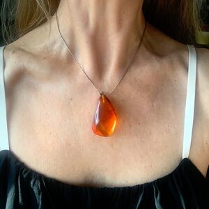 Vintage 1970’s LARGE Piece of Authentic Amber, Sterling Bale and Sterling Chain
